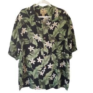 Jamaica Jaxx Silk Hawaiian Shirt Mens XL Black Palm Floral Tropical Resort Beach